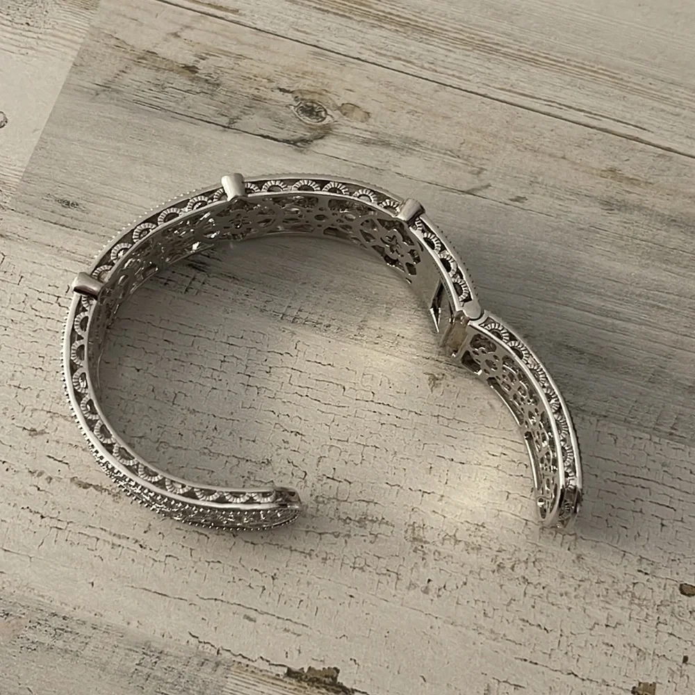 Rare Judith Ripka Diamonique Garland Hinged Sterling Silver Cuff Bracelet